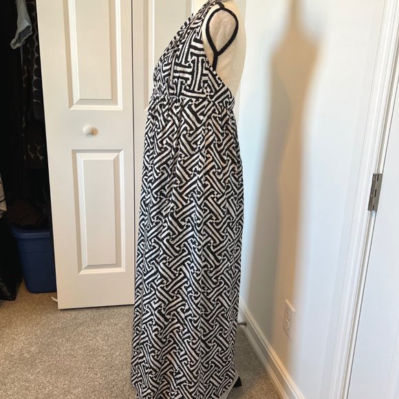 Kay Unger Halter Maxi Sundress 10 Black and White Silk - Picture 6 of 16